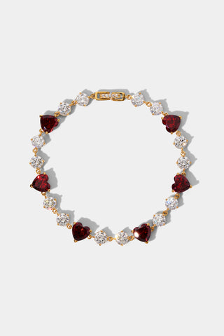 LE BISOU RED HEART LINE BRACELET IN GOLD PLATING