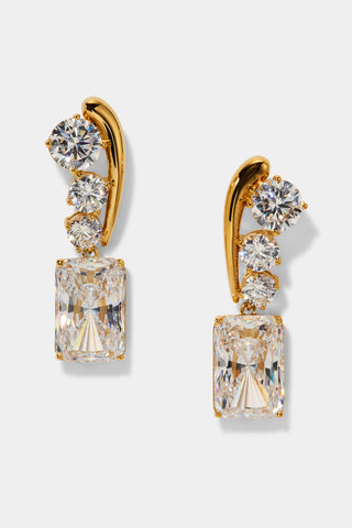 PHENOM EMERALD DROP EARRINGS IN GOLD PLATING.